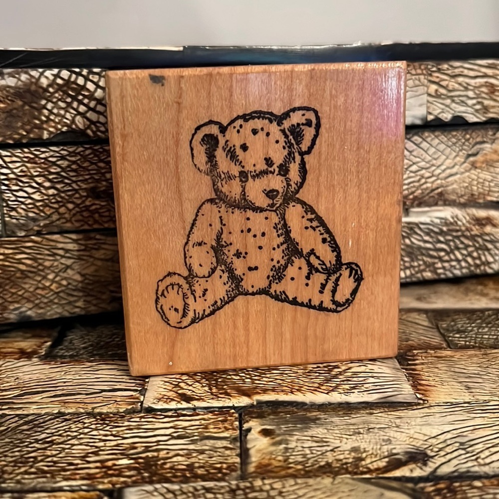 Vintage RARE Teddy Bear PSX Rubber Stamp Stuffed Animal Wood Mounted